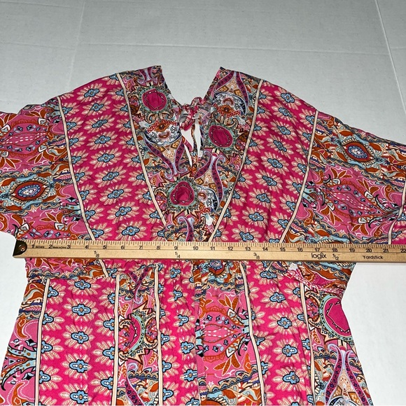 ePretty Pink Paisley Print V Neck Tie Back Dress Size Medium - Picture 6 of 15